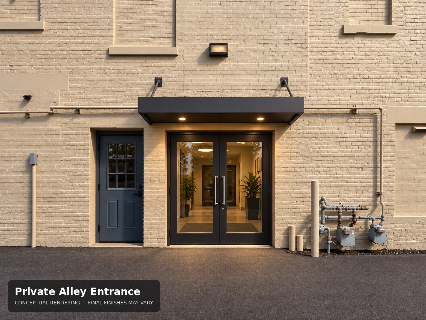 Conceptual rendering of the proposed private rear alley entrance for Suite 103