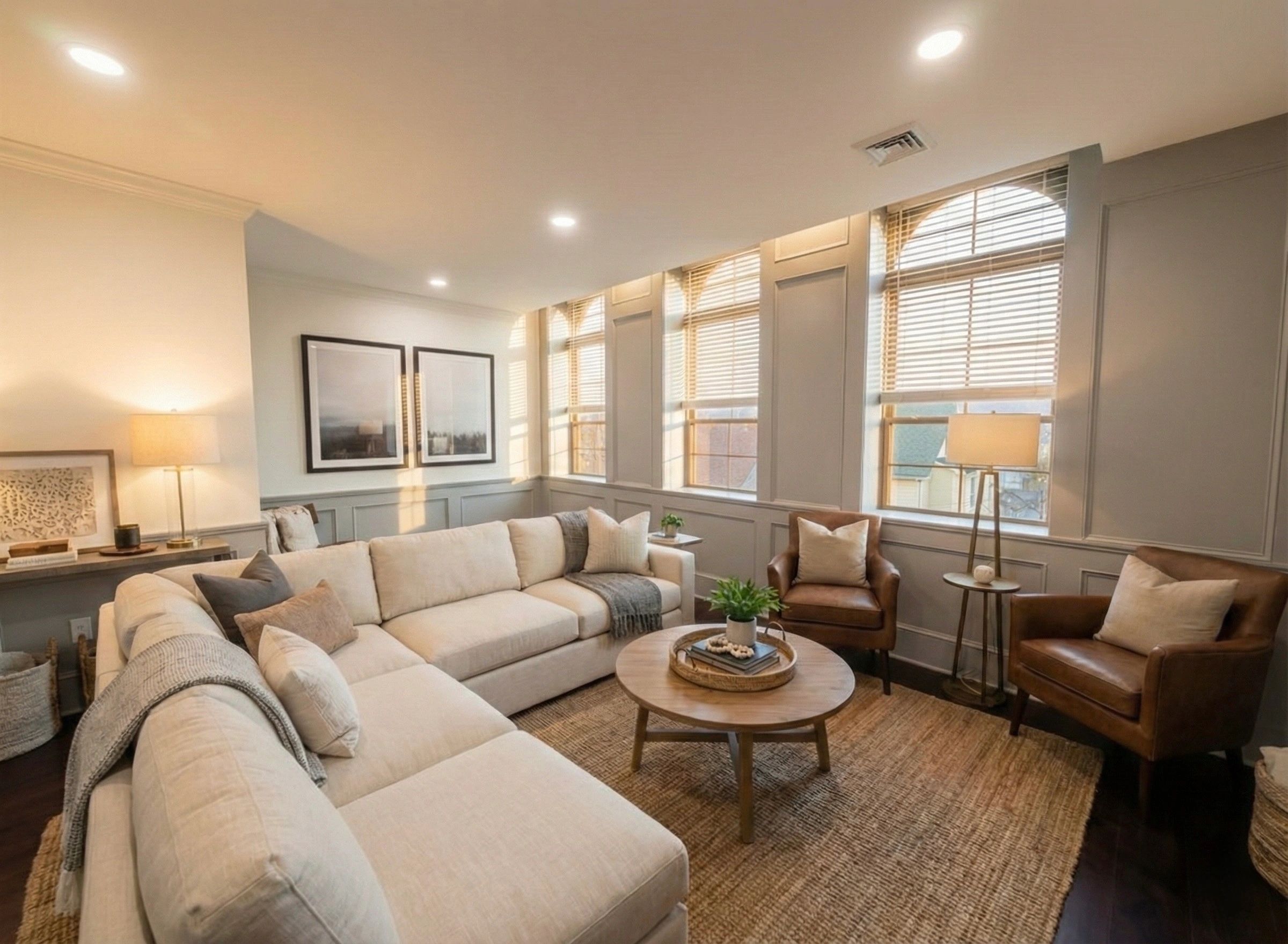Sunlit ATR apartment with tall windows and a welcoming living area